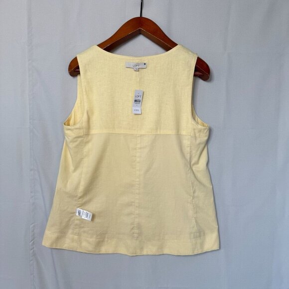 Loft Linen Blend Square Neck Button Front Yellow Lemon Brulee Vest Top Size L - Picture 7 of 11